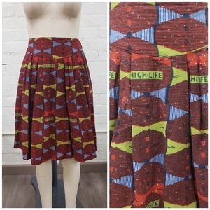 Vintage African bowtie printed pleated midi skirt